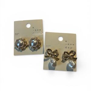 a new day Gold and Pearl Accent Button Earring Set